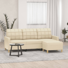 vidaXL 3 személyes krémszínű szövet kanapé lábtartóval 180 cm bútor