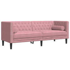 vidaXL 3 személyes rózsaszín bársony Chesterfield kanapé párnákkal (372696) bútor