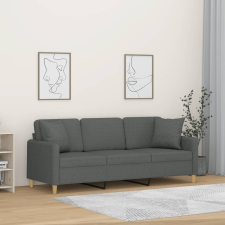 vidaXL 3 személyes sötétszürke szövet kanapé díszpárnákkal 180 cm bútor
