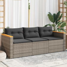 vidaXL 3 személyes szürke polyrattan kerti kanapé párnával kerti bútor