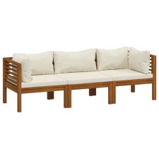 vidaXL 3 személyes tömör akácfa kerti kanapé krémszínű párnával (3086932) kerti bútor