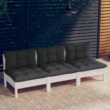 vidaXL 3 személyes tömör fenyőfa kerti kanapé antracitszürke párnákkal kerti bútor