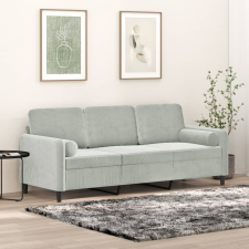 vidaXL 3 személyes világosszürke bársony kanapé díszpárnákkal 180 cm bútor