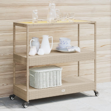 vidaXL 3 szintes bézs polyrattan és tömör akácfa zsúrkocsi bútor