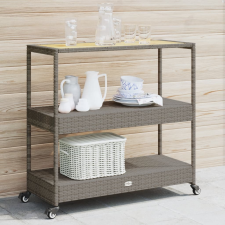 vidaXL 3 szintes szürke polyrattan és tömör akácfa zsúrkocsi bútor