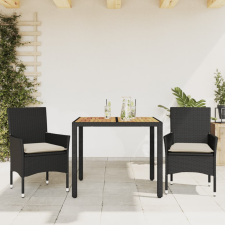 vidaXL 3részes fekete polyrattan/akácfa kerti étkezőgarnitúra párnákkal kerti bútor