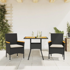 vidaXL 3részes fekete polyrattan/akácfa kerti étkezőgarnitúra párnákkal kerti bútor