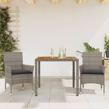 vidaXL 3részes szürke polyrattan/akácfa kerti étkezőgarnitúra párnával kerti bútor