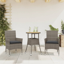 vidaXL 3részes szürke polyrattan/akácfa kerti étkezőgarnitúra párnával kerti bútor