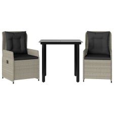 vidaXL 3részes világosszürke polyrattan kerti étkezőgarnitúra párnával (3262903) kerti bútor