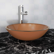 vidaXL 42 cm-es edzett üveg mosdókagyló barna fürdőkellék