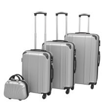 vidaXL 4 darabos, ezüst, kemény fedeles, görgős bőrönd szett kézitáska és bőrönd