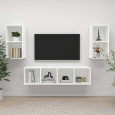 vidaXL 4 db fehér forgácslap falra szerelhető TV-szekrény bútor