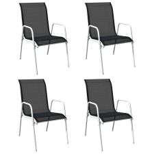 vidaXL 4 db fekete rakásolható acél és textilén kerti szék kerti bútor