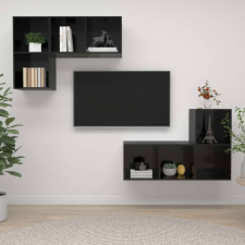 vidaXL 4 db magasfényű fekete forgácslap fali TV-szekrény bútor