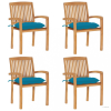 vidaXL 4 db rakásolható tömör tíkfa kerti szék párnákkal