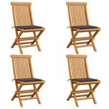 vidaXL 4 db tömör tíkfa kerti szék antracitszürke párnával kerti bútor