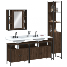 vidaXL 4 részes barna tölgy színű szerelt fa fürdőszobaszekrény-szett fürdőszoba bútor