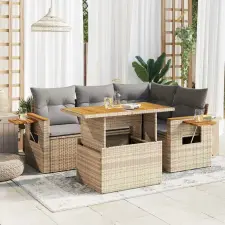 vidaXL 4 részes bézs polyrattan akácfa kerti ülőgarnitúra párnákkal kerti bútor