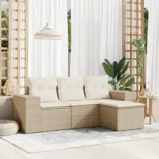 vidaXL 4 részes bézs polyrattan kerti ülőgarnitúra párnákkal kerti bútor