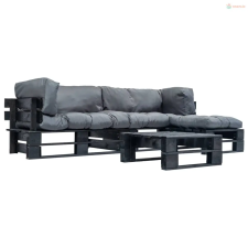 vidaXL 4 részes fa kerti raklap ülőgarnitúra szürke párnákkal kerti bútor