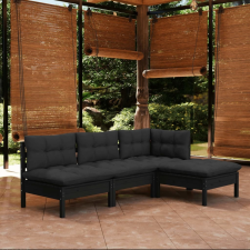 vidaXL 4 részes fekete fenyőfa kerti ülőgarnitúra párnákkal kerti bútor
