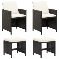 vidaXL 4 részes fekete kerti polyrattan szék- és zsámolyszett kerti bútor
