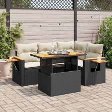 vidaXL 4 részes fekete polyrattan akácfa kerti ülőgarnitúra párnákkal kerti bútor