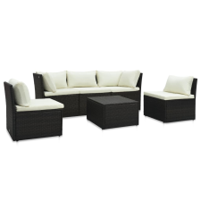 vidaXL 4-részes fekete polyrattan kerti bútorszett párnákkal kerti bútor
