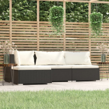 vidaXL 4 részes fekete polyrattan kerti bútorszett párnákkal kerti bútor