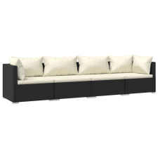 vidaXL 4-részes fekete polyrattan kerti bútorszett párnákkal (3101423) kerti bútor