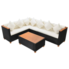 vidaXL 4-részes fekete polyrattan kerti bútorszett párnákkal (43000) kerti bútor