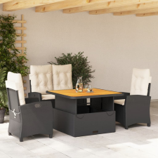 vidaXL 4 részes fekete polyrattan kerti étkezőszett párnákkal kerti bútor
