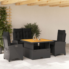 vidaXL 4 részes fekete polyrattan kerti étkezőszett párnákkal kerti bútor