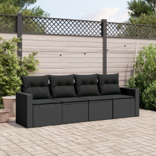 vidaXL 4 részes fekete polyrattan kerti ülőgarnitúra párnákkal kerti bútor