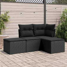 vidaXL 4 részes fekete polyrattan kerti ülőgarnitúra párnákkal kerti bútor