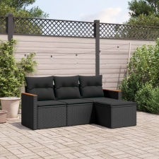 vidaXL 4 részes fekete polyrattan kerti ülőgarnitúra párnákkal kerti bútor