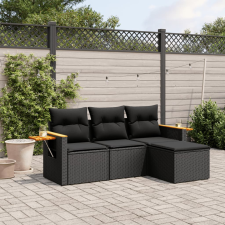 vidaXL 4 részes fekete polyrattan kerti ülőgarnitúra párnákkal kerti bútor