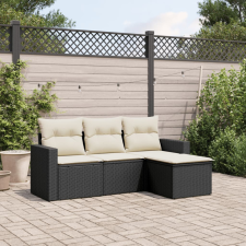 vidaXL 4 részes fekete polyrattan kerti ülőgarnitúra párnákkal kerti bútor