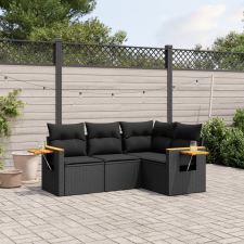 vidaXL 4 részes fekete polyrattan kerti ülőgarnitúra párnákkal kerti bútor