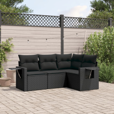 vidaXL 4 részes fekete polyrattan kerti ülőgarnitúra párnákkal kerti bútor