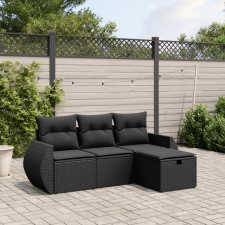 vidaXL 4 részes fekete polyrattan kerti ülőgarnitúra párnákkal kerti bútor