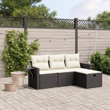 vidaXL 4 részes fekete polyrattan kerti ülőgarnitúra párnákkal kerti bútor