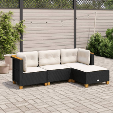 vidaXL 4 részes fekete polyrattan kerti ülőgarnitúra párnákkal kerti bútor
