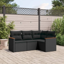 vidaXL 4 részes fekete polyrattan kerti ülőgarnitúra párnákkal kerti bútor