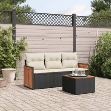 vidaXL 4 részes fekete polyrattan kerti ülőgarnitúra párnákkal kerti bútor