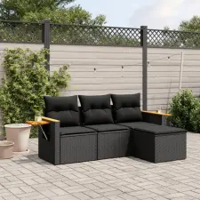 vidaXL 4 részes fekete polyrattan kerti ülőgarnitúra párnákkal kerti bútor