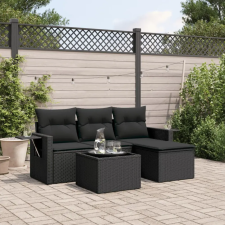 vidaXL 4 részes fekete polyrattan kerti ülőgarnitúra párnákkal kerti bútor
