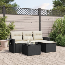 vidaXL 4 részes fekete polyrattan kerti ülőgarnitúra párnákkal kerti bútor