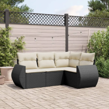 vidaXL 4 részes fekete polyrattan kerti ülőgarnitúra párnákkal kerti bútor